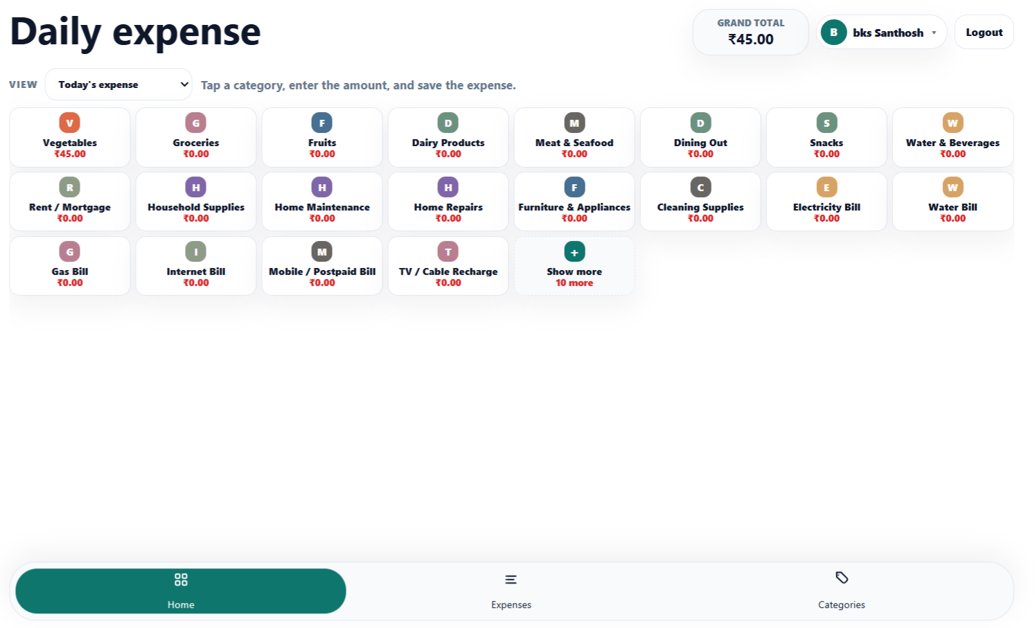 Daily Expense today's expenses page