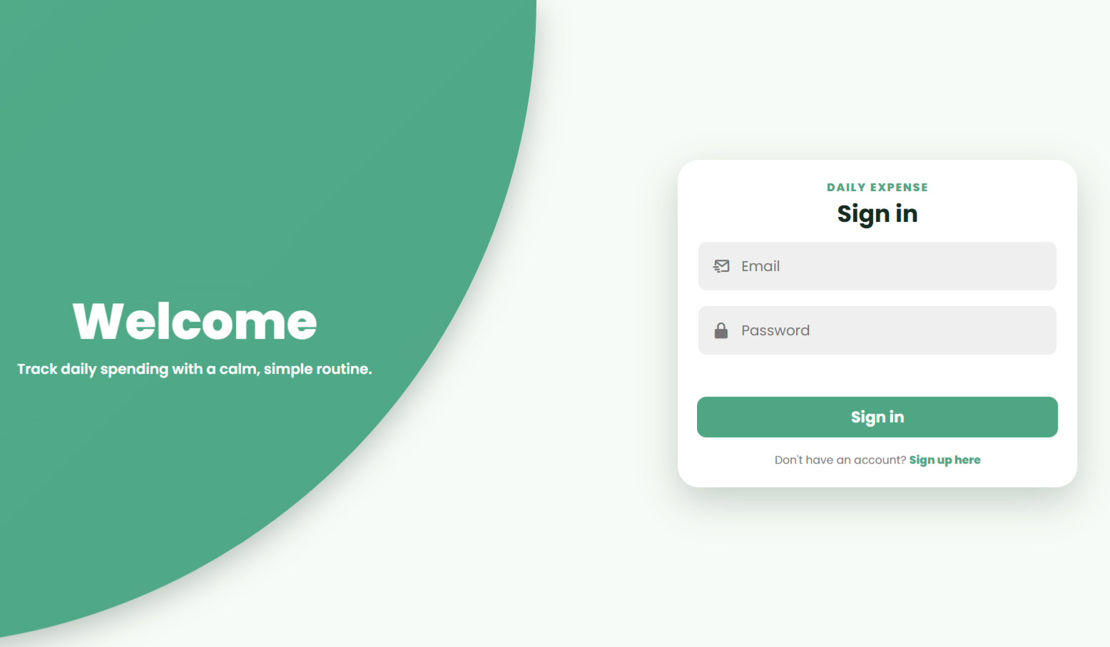 Daily Expense login page