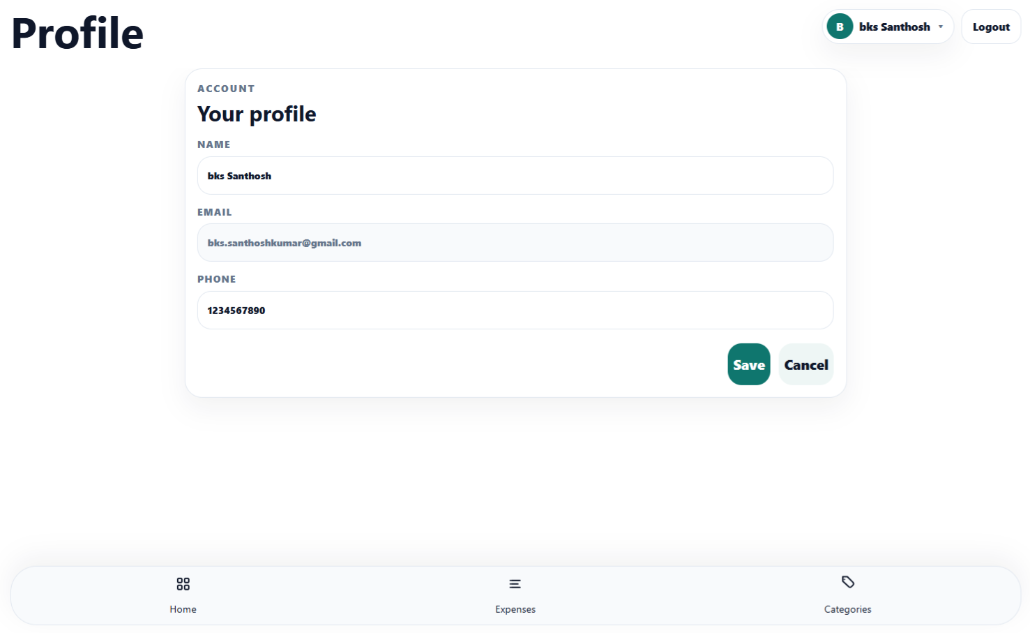 Daily Expense profile page