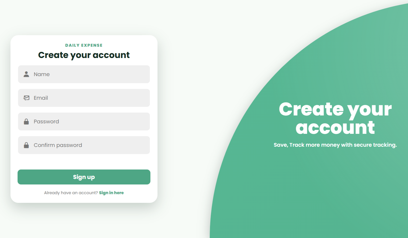 Daily Expense signup page